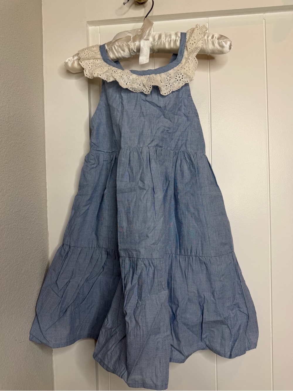 Tommy Bahama Blue Tiered Dress with Cream Eyelet Collar